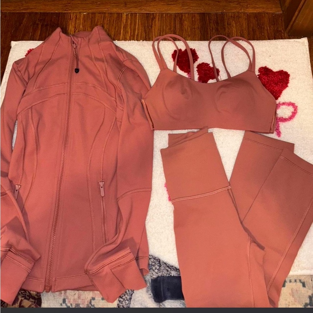 lululemon Burnt Rose Activewear Set - Jacket, Sports Bra & Leggings